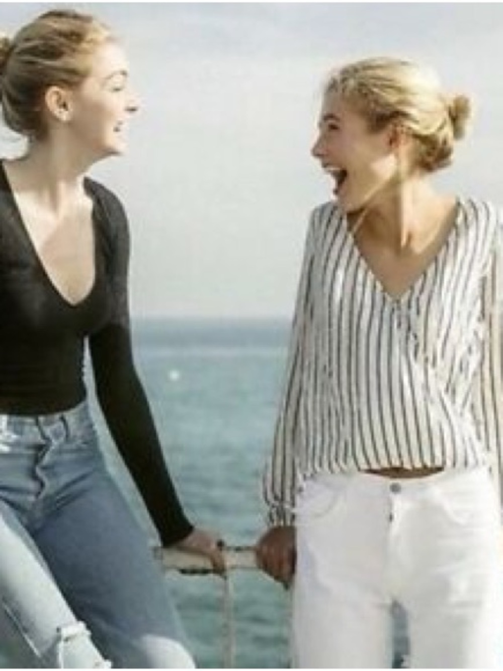 Brandy Melville zosia top stripe wrap surplice long sleeve white top v neck